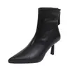 Botas femininas elegantes estilo francês, cor sólida, salto alto fino, sexy e fashion, versáteis, com zíper traseiro, bico fino, estilo outono