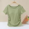 Camiseta de manga corta con almohadilla para el pecho para mujer, sujetador ajustado adelgazante de una pieza, camiseta deportiva de yoga sin sujetador, nueva base