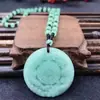 Colar com Pingente de Repolho de Jade Sintético Pingente Pixiu Kirin de Jade Sintético Corrente de Lã Verde Escuro Cartão Vazio Pingente de Buda Joias