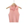 Camiseta Chaleco Polo de Punto sin Mangas para Mujer, Verano, Nuevo, Chic, Temperamento, Corto, Adelgazante, Capa Interior, Base