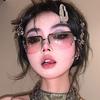 Gafas de sol Diamante sin montura europeas y americanas para mujer, personalidad retro estilo Milenio, chica hot, gafas Y2K, moda, gafas de sol con caja, marea-