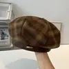 Boina para Mujer, Elegante Sombrero Octagonal, Moderno Sombrero Cuadros Casual Otoño e Invierno Artista Callejero Británico, Retro