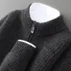 Cárdigan 100% Lana Pura para Hombre con Cuello Alto y Cremallera Completa Nuevo para Otoño e Invierno Suéter de Lana Tejido Abrigo Base