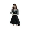 Vestido Curto Preto Casual Estilo Francês para Noite com Detalhe de Renda e Tule para Mulheres Baixas no Outono