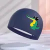Gorro de natación infantil lindo de PU con logotipo imprimible, alta elasticidad, cómodo, secado rápido, no aprieta la cabeza, gorro de natación impermeable de tela de dibujos animados para estudiantes