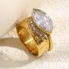 Moda Europea y Americana Simple Elegante Creativo Joyería de Mano Acero Inoxidable Chapado en Oro de 18K Anillo Colorido Anillo de Circonita Femenino Nicho