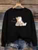 Sudadera con Estampado de Gato Abstracto Demasiado Cansado para Mujer Y2K Pullover Hip-Hop Cuello Redondo Ropa Casual Urbana