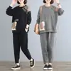 Traje de dos piezas para mujer de talla grande más de 200 kg para madres de mediana edad y mayores, chica rellenita, primavera y otoño, pantalón largo holgado