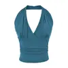 Camisola puramente seductora con cuello halter, escote en V y espalda descubierta para mujer, adecuada para el verano, se puede usar como capa exterior o como capa interior, con copas incorporadas, top sexy
