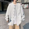 Camisa de diseñador de talla grande con cuello redondo, chaqueta casual a rayas estilo japonés, top holgado para hombre, moderno y elegante para primavera y otoño