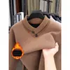 Suéter grueso de piel de visón para hombre, de punto liso y cálido, con cuello de bufanda, para invierno, venta al por mayor transfronteriza
