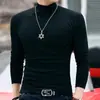 Camiseta Básica Branca de Manga Longa Tamanho Grande para Homens, Tendência Slim Fit Gola Alta