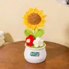 Vaso de Flores Artificiais Girassol de Lã Decoração de Planta Crochê Artesanal Criativo Produto Acabado Decoração de Mesa Presente Dia do Professor