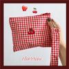 Bolsa de Maquiagem de Lona Bordada com Cerejas Portátil Xadrez Grande Capacidade Bolsa de Armazenamento de Maquiagem Batom para Mulheres