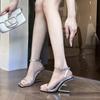 Sandalias de Tacón Alto de Verano Estilo Europeo y Americano Nuevas al por Mayor Tacón Irregular Moda Sencilla Punta Cuadrada Punta Abierta con Tiras