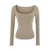 Camiseta cuadrada de moda y versátil para mujer, diseño de principios de otoño, top ajustado de manga larga con cuello en U