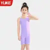 Roupa de banho infantil para meninas, estudantes do ensino fundamental II, novo modelo 2026, maiô de duas peças com mangas compridas para meninas, adequado para crianças maiores, roupa de banho para treinamento para o verão