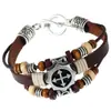 Pulsera de Aleación con Cruz Hecha a Mano de Múltiples Capas de Cuentas de Cuero Genuino Pulsera de Cuero Genuino Retro Transfronteriza Joyería