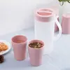 Chaleira de Água Fria Plástico Chaleira de Água Fria Doméstica Grande Capacidade Panela de Amarração Branco Frio Aberta Resistente a Altas Temperaturas Jarra de Suco Conjunto de Copos de Água Fria Estilo Japonês