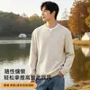 Ribete de pelo de conejo, cuello Henley, suéter de punto de dos piezas falso, nueva sudadera versátil para hombre con cuello en V para otoño/invierno, top cálido y casual