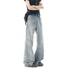 Jeans de pierna ancha lavados y desgastados estilo americano premium para hombre, holgados y fluidos, largos hasta el suelo, pantalones rectos de moda de alta calle