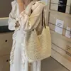 Bolsa de ombro casual estilo coreano com trama floral, modelo novo 2026 de crochê vazado, bolsa de praia, bolsa de praia