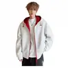 Cardigan trendy estilo americano 2026, com zíper, para primavera e outono, jaqueta com capuz em blocos de cor para casais e adolescentes, moletom unissex