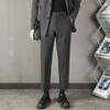 Pantalones occidentales de otoño para hombre, rectos, ajustados, hasta el tobillo, de alta calidad, antiarrugas, negros, informales