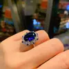 Anel de moda retrô europeu e americano feminino imitação ovo de pombo azul pombo anel de diamante tesouro pedra principal 10*14