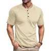 Camiseta Verão Cruzada Manga Curta Cor Sólida Masculina Europeia e Americana Comércio Exterior Novo Estilo 3 Botões Moda Peça Única Atacado