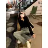 Camiseta de manga larga con medio botón Beware Machine Otoño e Invierno 2022 Nueva Sencilla Casual Básica Ajustada Top Base de Moda para Mujer