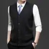 Cardigan de Tricô Masculino Aberto nas Costas Roupas Casuais Largas para Idosos Cardigan Sem Mangas Suéter Masculino Outono