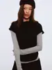 Chal de punto negro de alta calidad de manga corta Qiaomi para mujer Otoño/Invierno Conjunto de dos piezas con top base de manga larga