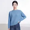 Blusa de tricô casual de outono, versátil, de corte solto com ombros caídos e mangas morcego, modeladora e elegante, versátil, estilo Issey Miyake