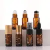 Atacado Frasco Roll-on Marrom 10ml Gilt Gato da Sorte Frasco para Óleo Essencial Tampa de Bambu Frasco com Conta Transparente Sub-embalagem do Óleo da Fortuna