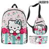 Mochila cruzada con diseño de Hello Kitty en 3D, bolso bandolera, estuche para lápices, conjunto estampado de tres piezas