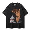 Camiseta Vintage com Estampa Singer Estilo Retro Desgastado Floral Manga Curta Estilo Ins Marca Tendência Transfronteiriça Unissex Solta Manga Média