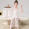 Roupas de Casa de Verão para Crianças Meninas, Conjunto de Três Peças, Algodão Nuvem Manga Curta Verão Desenho Animado Fofo e Doce Pijama de Menininha
