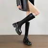 Nuevas botas largas de mujer para aumentar la altura para mujeres menudas, punta redonda, suela gruesa, versátiles, con cremallera trasera, botas de caña alta recta