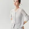 Cárdigan de punto Kangbaolai ~ 25% seda de morera, 75% cachemira, chaqueta suéter de ganchillo calado de cuello redondo para mujer