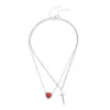 Producto Nuevo de Venta Caliente Transfronterizo Europeo y Americano Daga Roja de Cristal Amorosa Colgante de Moda Collar Francés Retro de Capas para Mujer