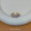 Moda Francesa Anel Geométrico Florido Roxo Brilhante Totalmente Cravejado de Diamantes Moda Feminina Nicho Exquisito Anel de Alto Padrão Novo Estilo