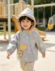Chaqueta cortavientos con capucha para niños y niñas, chaqueta de primavera y otoño con estampado completo de estrellas de dibujos animados, ropa exterior elegante para niños pequeños