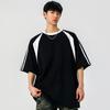 Camiseta Listrada com Recortes e Gola Redonda de Manga Curta da Marca Americana Tendência Nasa para Homens e Mulheres no Verão Camiseta Casual Solta e Versátil para Casais
