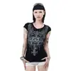 Camiseta de Manga Corta con Cuello en V Estampado de Corona y Ala Estilo Y2K Chica Picante Top Ajustado Estilo Gótico Retro Oscuro Y2K