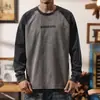 2025 Nueva Camiseta de Manga Larga para Hombre Otoño Versión Ligeramente Holgada Mangas Raglán Lavado Retro Juvenil Popular Algodón Tipo Holgado