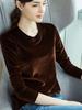SHEIN Outono e Inverno Explosões Ouro Veludo Manga Longa Gola Redonda Camisa Base Europeia e Americana Plus Size Quente Confortável Camiseta Top