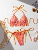 Nuevo Conjunto de Bikini de Dos Piezas para Mujer con Estampado de Volantes para Comercio Exterior Europeo y Americano, Set de Baño para Playa y Piscina, con Cordones, Algodón