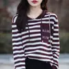 Novo Suéter de Malha Listrado de Algodão para Primavera e Outono para Mulheres, Suéter Solto Casual com Capuz, Blusa com Capuz Moderna e Juvenil