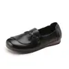 Novos Sapatos de Couro Bovino de Primeira Camada para Mulheres de Meia-Idade e Idosas, Sola Macia, Sapatos Casuais Planos Confortáveis para Idosos com Solado de Borracha